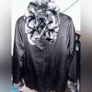 Dennis Basso Black Overcoat with Faux Fur Lining